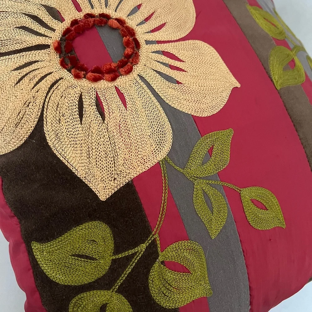 Pier 1 Imports Red and Brown Floral embroidered Pillow